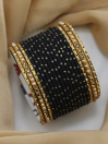 Eye-Catching  Pearl Black Golden Metallic Bangles For Ladies