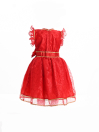 Girls Red Printed Net Frock
