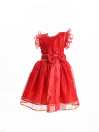 Girls Red Printed Net Frock