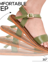 Women’s Green Natural Leather Flat Slide