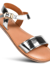 Women’s Silver Natural Leather Flat Slide