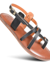 Women’s Black/Brown Natural Leather Slingback Flat Sandals