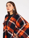 Women Orange/Black Plaid Multi Cape Shawl