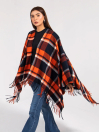 Women Orange/Black Plaid Multi Cape Shawl
