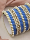 Women Turquoise Elegant Pearl Mat Bond Bangles Set