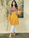 Mustard Printed Unstitched Lawn Shirt for Women