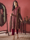 Maroon Printed Jacquard Unstitched 2 Piece Suit for Women