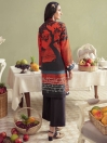 Orange Printed Slub Khaddar Unstitched Shirt for Women