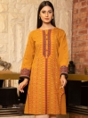 Mustard Printed Slub Khaddar Unstitched Shirt for Women