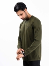 Men Olive Terry Solid Full Sleeves T-Shirt
