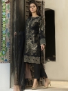 Black Printed Jacquard Unstitched 2 Piece Suit for Women