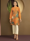 Orange Printed Slub Khaddar Unstitched Shirt for Women