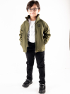 Olive Stand Up Collar Soft Shell Little Boy Jacket
