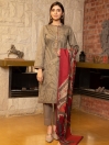 Beige Printed Slub Khaddar Unstitched 3 Piece Suit for Women