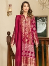 Dark Pink Printed Jacquard Unstitched 2 Piece Suit for Women