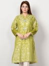 Green Printed Embellished Jacquard Shirt for Women