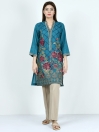 Peacock Blue Printed Embroidered Lawn Shirt for Women