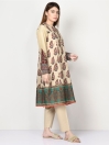 Cream Printed Embroidered Lawn Shirt for Women