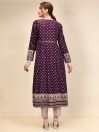 Purple Printed Embroidered Jacquard Frock for Women