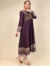 Purple Printed Embroidered Jacquard Frock for Women
