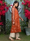 Orange Printed Lawn Unstitched Shirt for Women