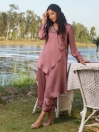 Tea Pink Embroidered Silk Stitch Suit  for Women