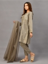 Grey Embroidered Lawn Stitched 3pcs Suit for Women
